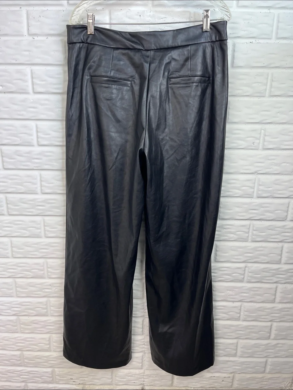 NINE WEST FAUX LEATHER MINERAL BLACK WIDE LEG PLEATED PANTS SZ 12 NWT